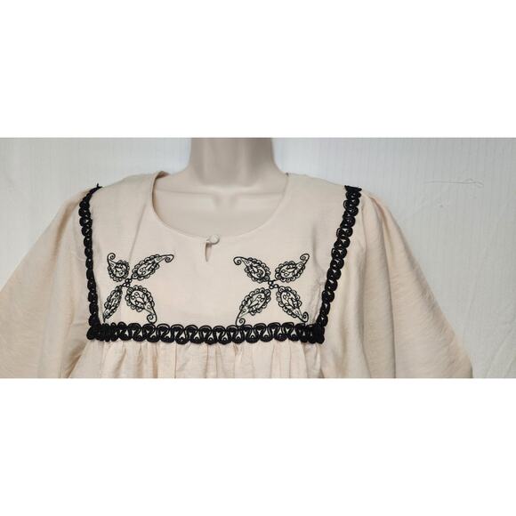 Ad:Hoc Le Collezioni Embroidered Square Neck Beige/Black 3/4 Sleeve Floral Sz L - Picture 5 of 9